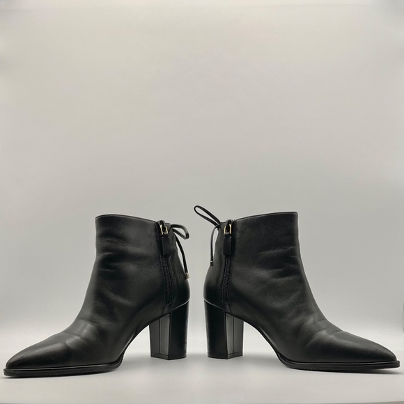 Stuart Weitzman Gardiner Bow Accent Block Heel Bootie Black Leather Women's 6 - Picture 5 of 13